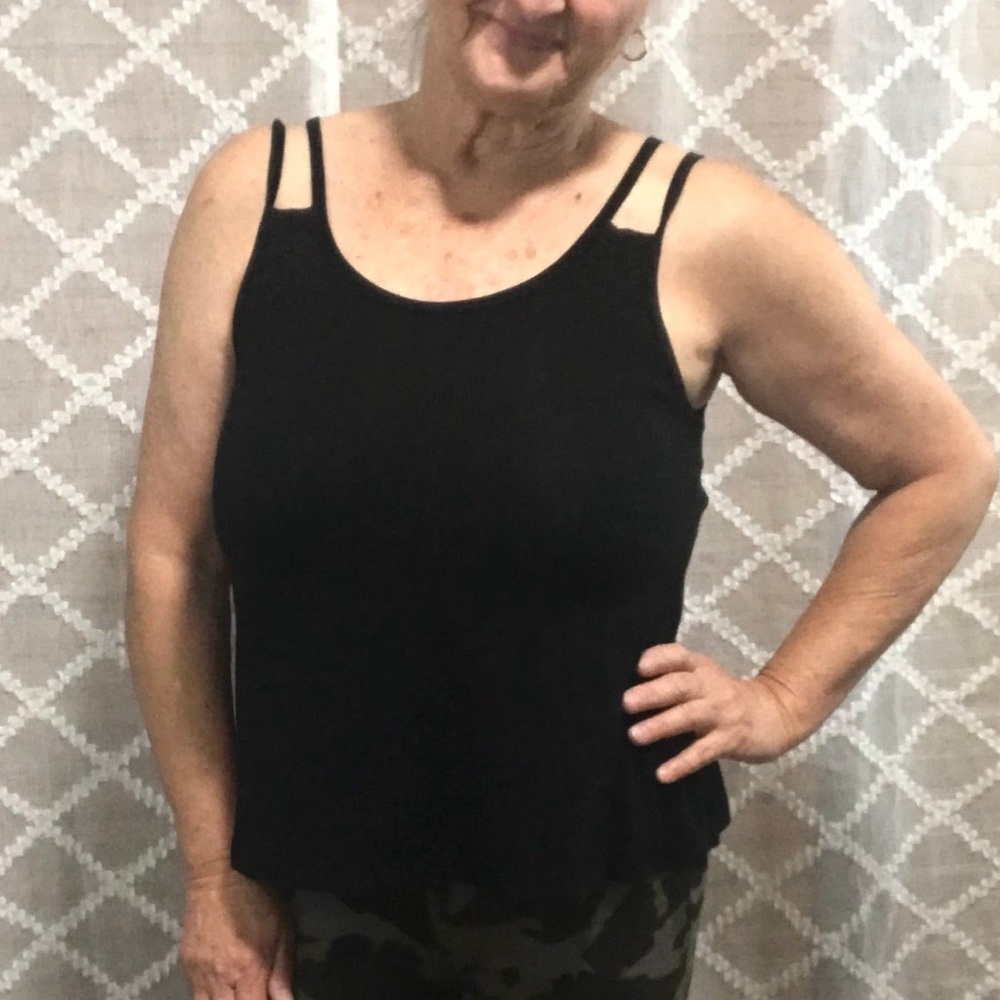 Black double strap tank with scoop neck